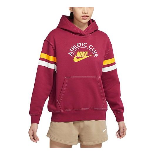 (WMNS) Nike Sportswear Alphabet Logo Printing Fleece Hoodie Red DQ9147-677
