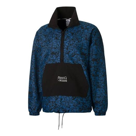 PUMA x Mr Doodle Crossover Graffiti Printing Contrasting Colors Cardigan Stand Collar Jacket Blue 530648-01