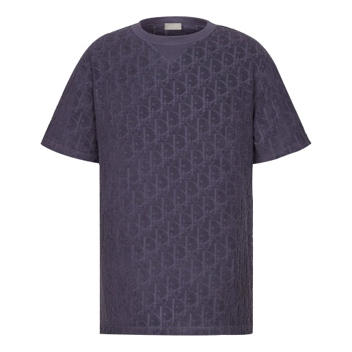 Men's DIOR SS21 Oblique Printing Cotton Round Neck Short Sleeve Purple 113J692A0614-C484