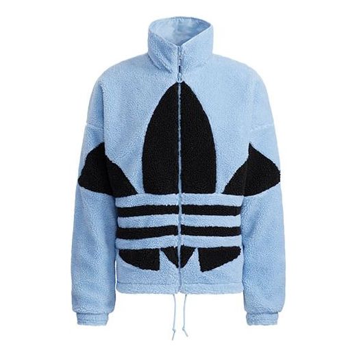 adidas originals Sherpa Jacket Stand Collar Loose Logo Sports Sky Blue HC0327