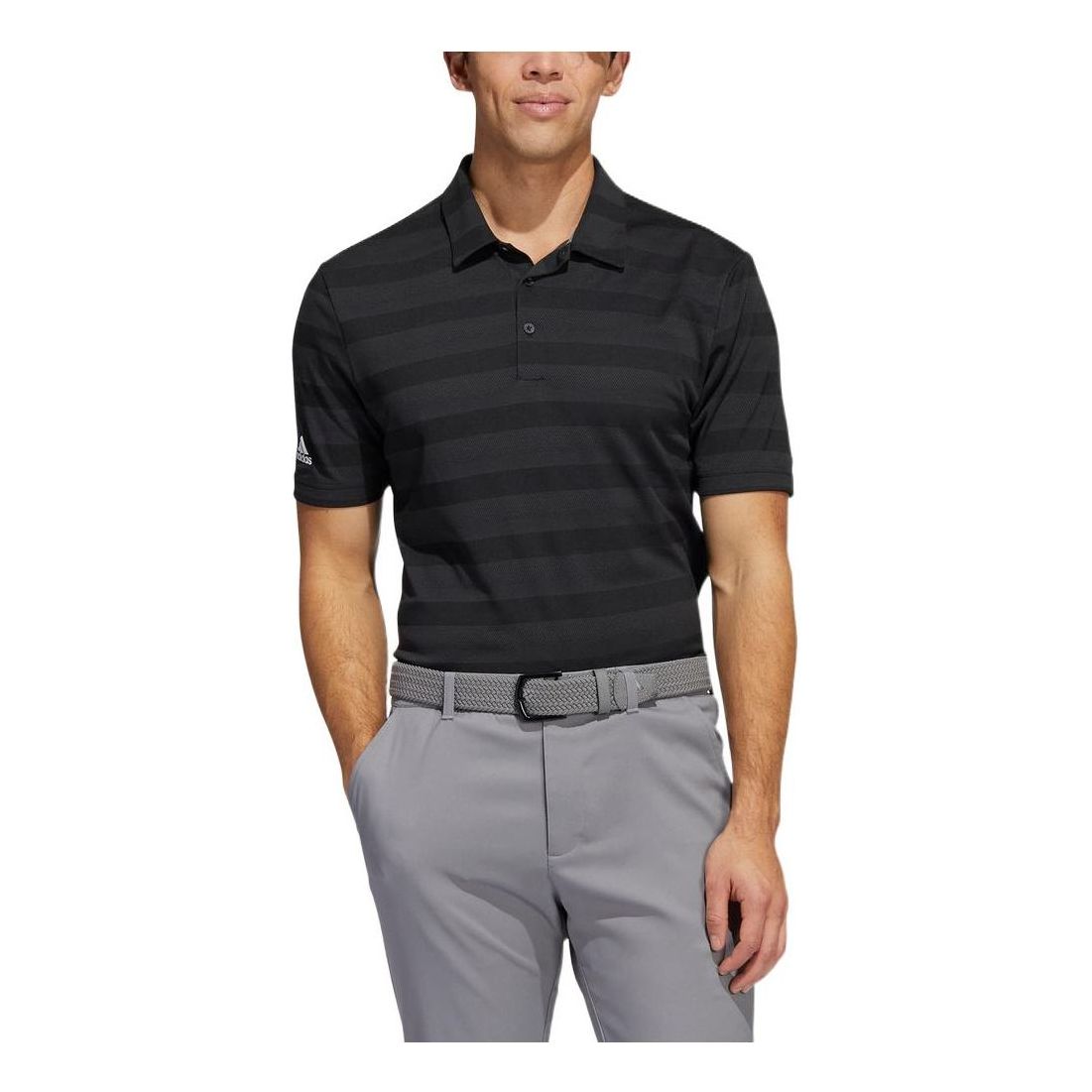 Men's adidas Stripe Casual Sports Short Sleeve Polo Shirt Black H56794