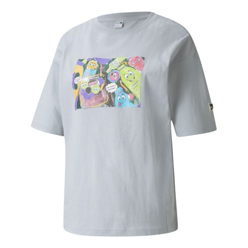 (WMNS) PUMA Downtown Graphic Printing Round-neck Grey/Blue 533050-71