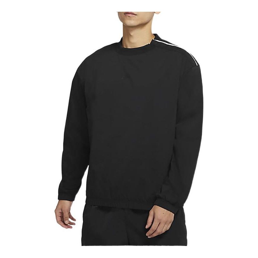 Men's Nike Solid Color Logo Stripe Cotton Round Neck Side Pullover Long Sleeves Black DD7017-010