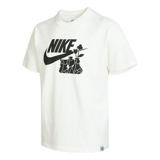Men's Nike Logo Flowers Printing Casual Sports Short Sleeve White T-Shirt DQ1009-133