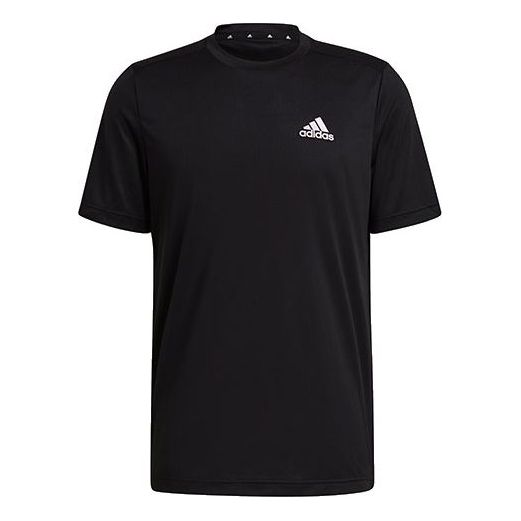 Men's adidas Solid Color Logo Casual Short Sleeve Black T-Shirt GM2090