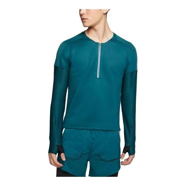 Nike Dry Mens Half 1/2 Zip Long Sleeve Running Shirt 'Green' CJ5742-347