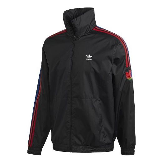 adidas originals Contrasting Colors Logo Printing Side Stripe Sports Jacket Black GE0841