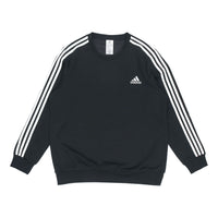 Men's adidas 3S Fl Swt Stripe Sports Round Neck Pullover Black GK9106