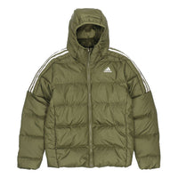 Men's adidas Ess Mid D H Jkt Stay Warm Sports Hooded Down Jacket Olive GT9138