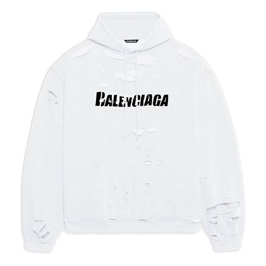 Balenciaga Caps Destroyed Hoodie 'White' 659403TKVB69040