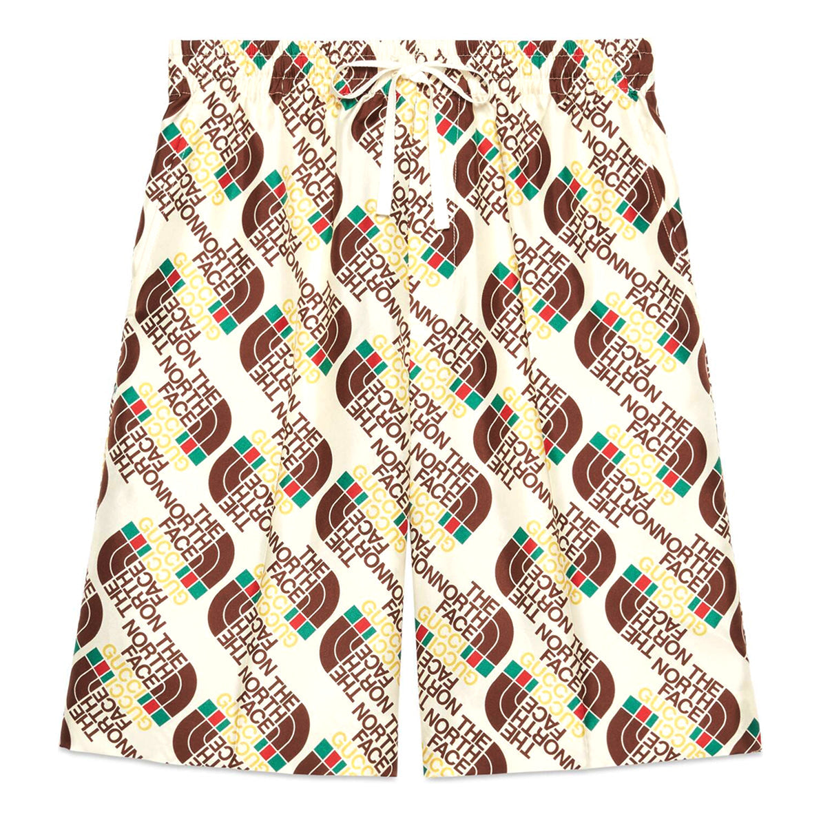 Gucci x The North Face Logo Web Print Silk Shorts 'Ivory Brown Green' 654771-ZAGUR-9117
