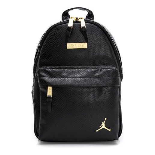 Air Jordan Snake Pattern PU Leather Large Capacity Schoolbag Backpack Black / Gold Color DO9259-011