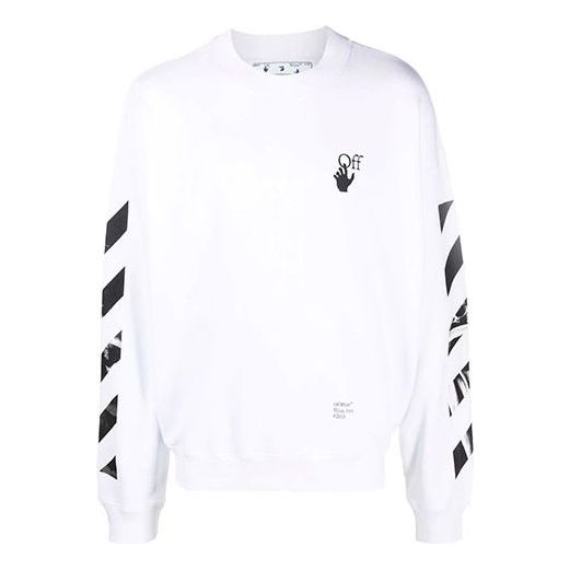 Men's Off-White FW21 Arrow Logo Printing Pullover Round Neck Loose Fit White OMBA054F21FLE0110110