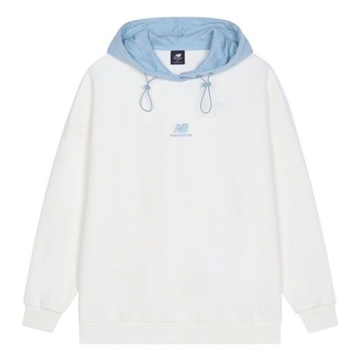 (WMNS) New Balance Logo Fleece Hoodie 'White Blue' AWT13346-AS9