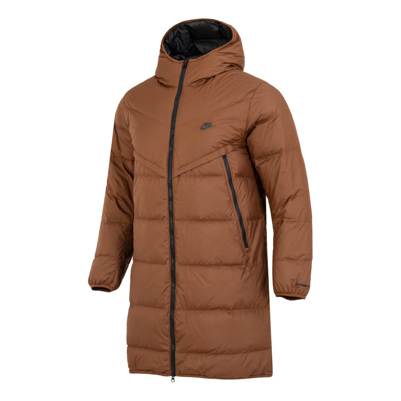 Nike hooded puffer long coat 'Brown' DV1134-259