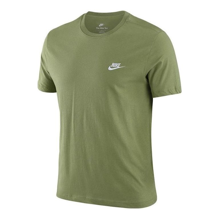 Men's Nike Embroidered Logo Breathable Micro Mark Solid Color Short Sleeve Green T-Shirt AR4999-334