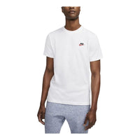 Nike Sportswear Club Embroidered Logo Solid Color Round Neck Short Sleeve White AR4997-100