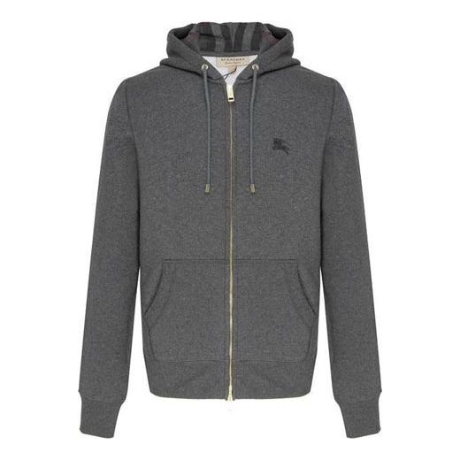 Burberry Logo Embroidery Cotton Zipper Jacket Coat Male Grey 40155591