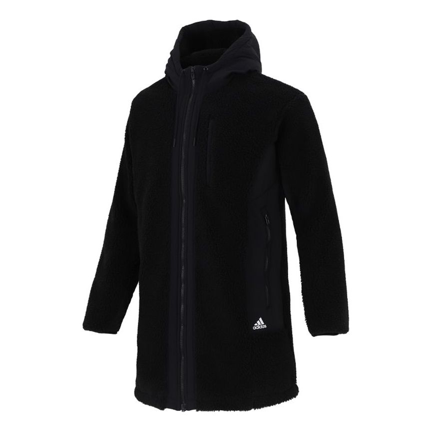 adidas Fleece Stay Warm mid-length hooded logo Jacket Black H39285