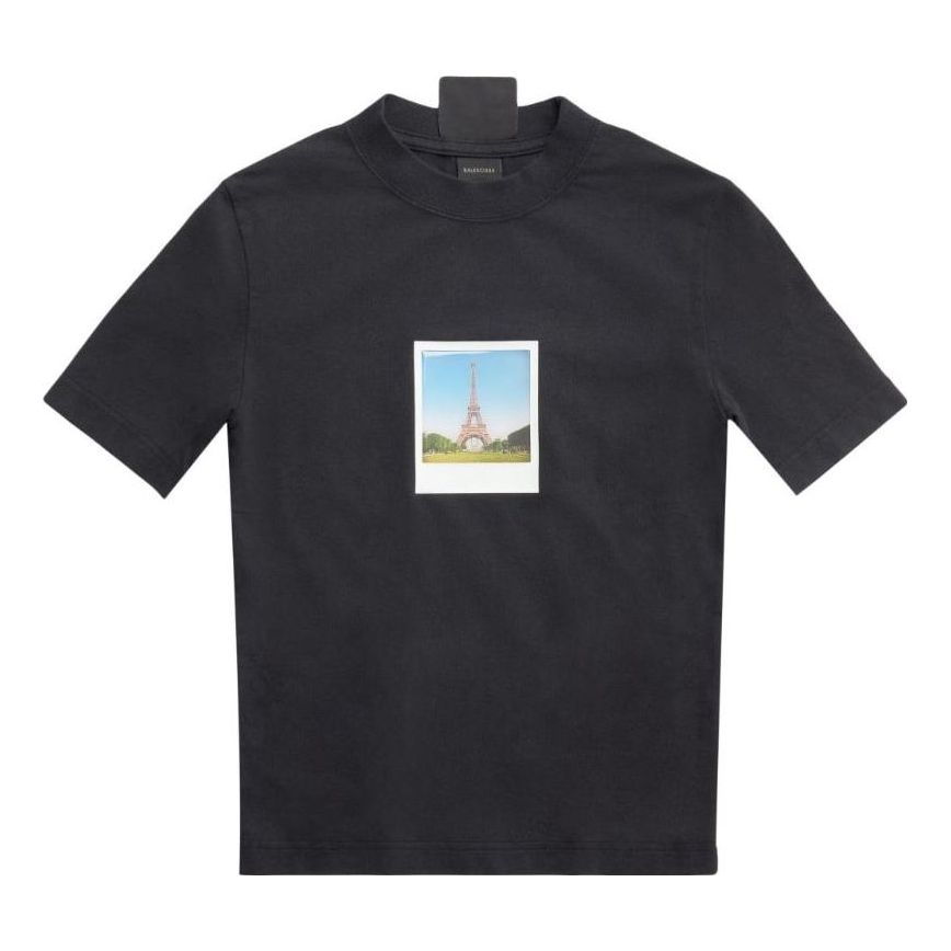 (WMNS) Balenciaga Paris By Day Tight Small Fit T-Shirt 'Black Faded' 745019TOVC71055