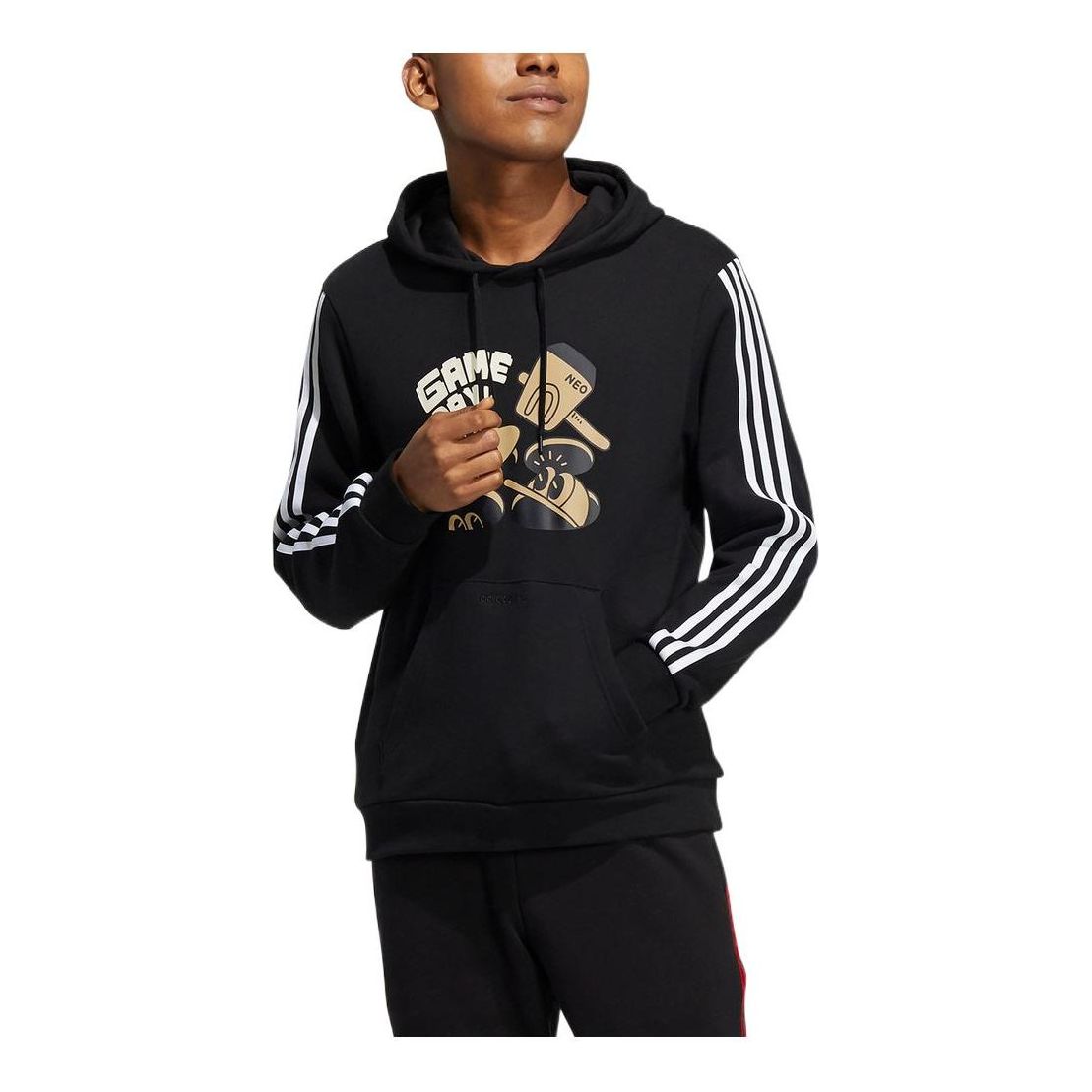 Men's adidas neo Cartoon Alphabet Printing Stripe Casual Black HA2251