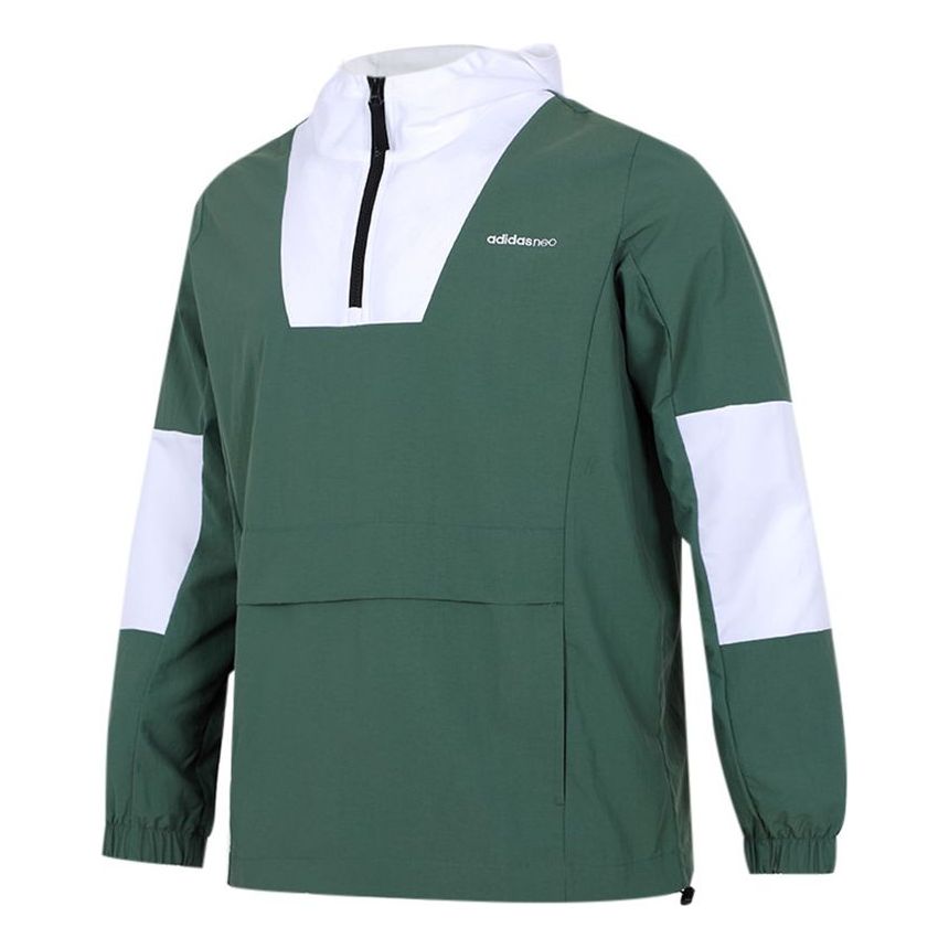 adidas Sports Running Training Casual Half Zipper Hooded Jacket Green H55264