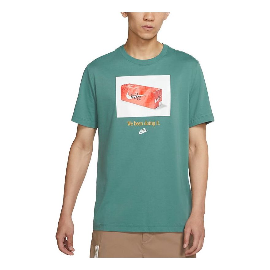 Men's Nike Sportswear Shoes Box Printing Sports Short Sleeve Malachite Green T-Shirt DJ1390-361