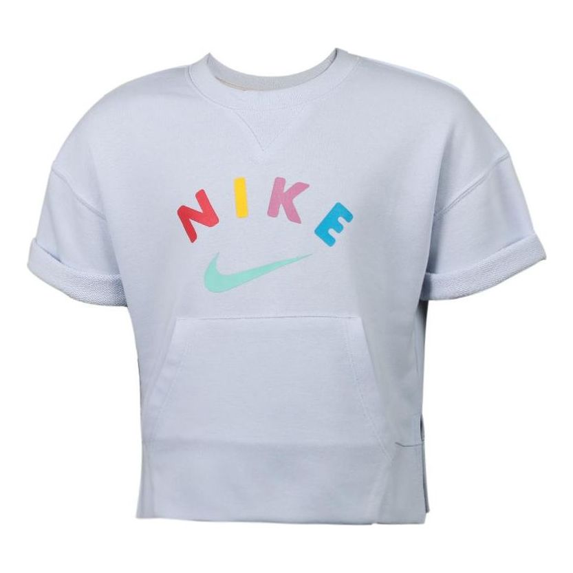 (GS) Nike Multi-Color Alphabet Printing Round Neck Pullover Short Sleeve Boy Girls Gray T-Shirt CK2775-085