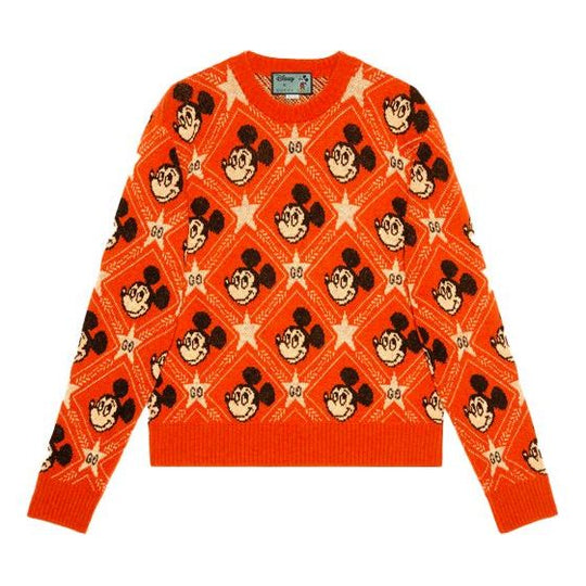 Gucci x Disney Mickey Mouse Pattern Crewneck Knitted Sweater For Men Orange 601563-XKA57-7481