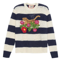 (WMNS) Gucci Tiger Wool Sweater with Embroidery Tiger and flower 'Ivory Navy' 683896-XKB77-9801