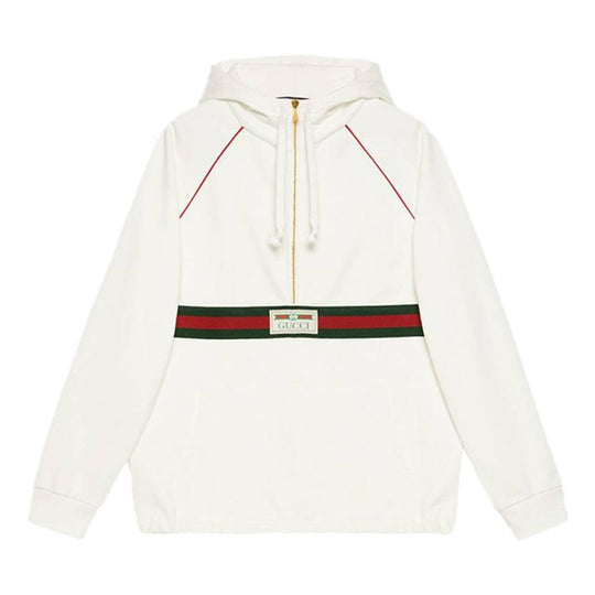 Gucci Hooded Sweatshirt With Web & Gucci Label 'Ivory' 645320-XJDAK-9146