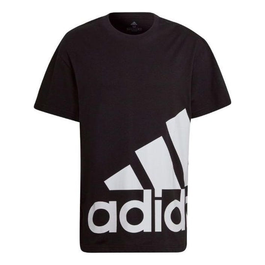 Men's adidas Contrasting Colors Alphabet Large Logo Casual Short Sleeve Black T-Shirt HE1830