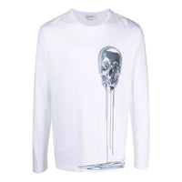 Men's Alexander McQueen Skeleton Printing Round Neck Long Sleeves White 631382-QPZ86-0900