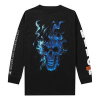 Men's HERON PRESTON Blue Flame Skeleton Printing Long Sleeves Black HMAB002F176000131030