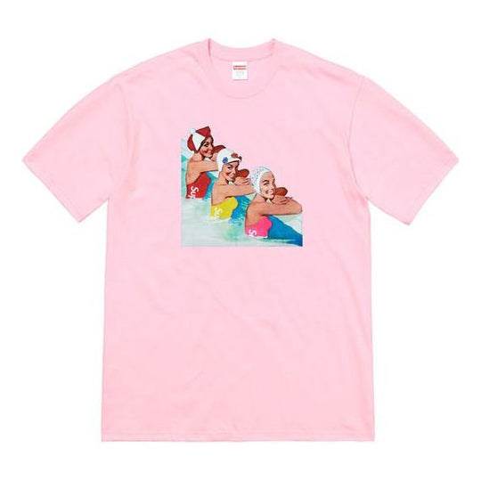 Supreme SS18 Swimmers Tee Dark Slate Printing Short Sleeve Unisex Pink SUP-SS18-10435