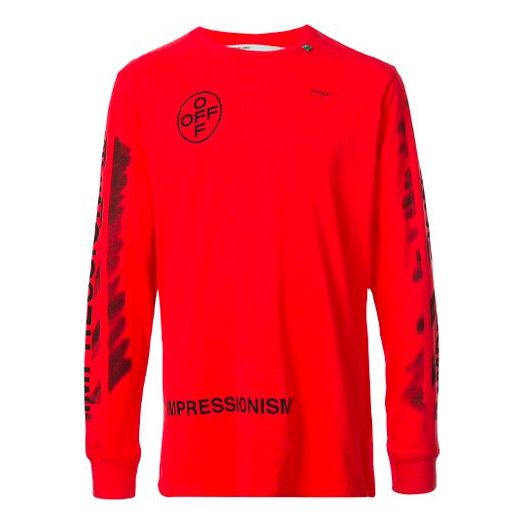 Off-White SS21 Logo Black Arrow Graffiti Printing Long Sleeves Red OMAB001R191850152010