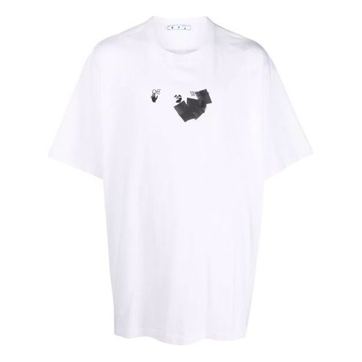 Men's Off-White FW21 Round Neck Arrow Pattern Printing Short Sleeve Loose Fit White T-Shirt OMAA038F21JER0080110