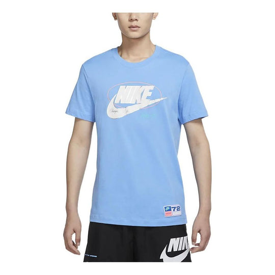 Men's Nike Large Logo Alphabet Printing Round Neck Short Sleeve City Blue T-Shirt DR8031-412