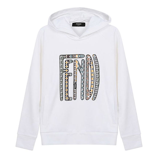 Men's FENDI SS21 Alphabet Pattern Cotton Hooded Long Sleeves White FAF595AE8IF0ZNM