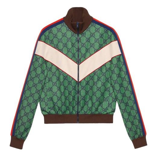 Men's Gucci FW21 Webbing Double G Knit Zipper Logo Jacket Green 653367-XJDF0-3305