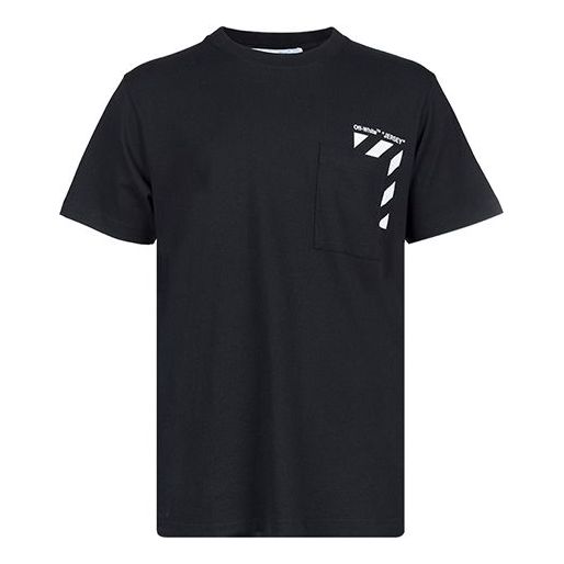 Men's Off-White SS22 Stripe Alphabet Printing Short Sleeve Version Black OMAA128C99JER0011001