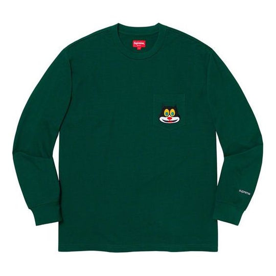 Supreme FW19 Week 4 Cat L/S Pocket Tee Chest Kitten Long Sleeves Unisex Green SUP-FW19-479