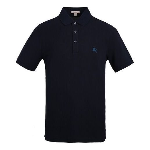 Men's Burberry Collar Embroidered Small Label Short Sleeve Polo Shirt Navy Blue 40551251