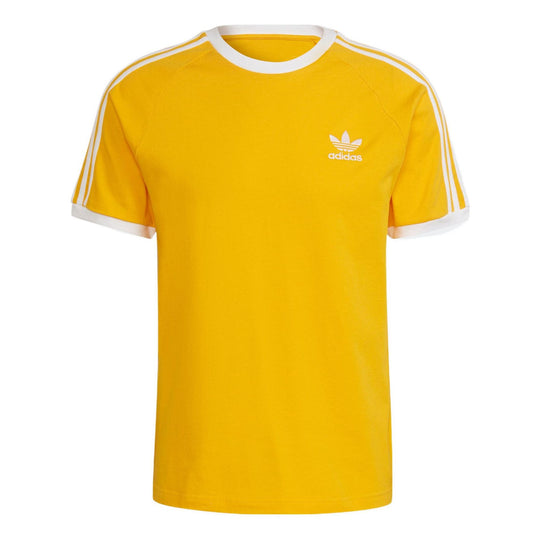 Men's adidas originals Stripe Brand Logo Round Neck Short Sleeve Yellow T-Shirt HK7278