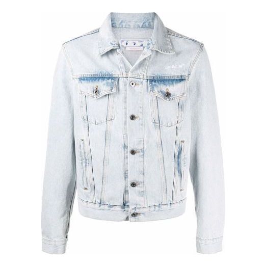 Men's Off-White Bleach Effect Denim Jacket Autumn Blue OMYE079C99DEN0044001