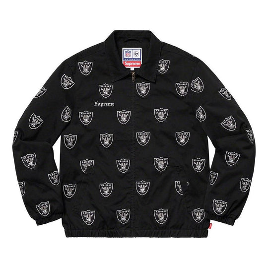 Supreme SS19 x NFL x Raiders x 47 Embroidered Harrington Jacket Crossover Full Print Logo Unisex Black SUP-SS19-863