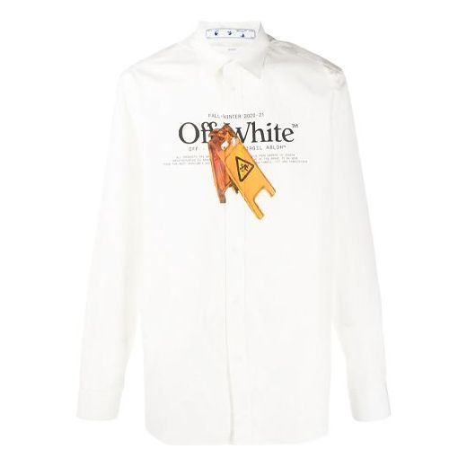 Off-White FW20 Printing Long-sleeved Shirt Men White OMGA138F20FAB0010118