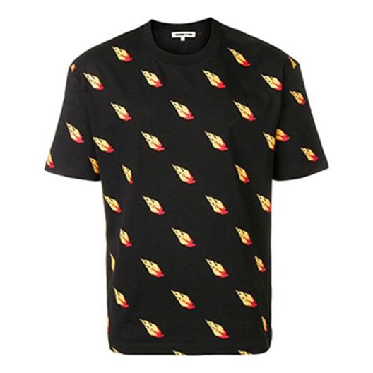 Men's McQ Alexander McQueen Cotton Flame Printing Short Sleeve Black 291571-RMJ08-1000