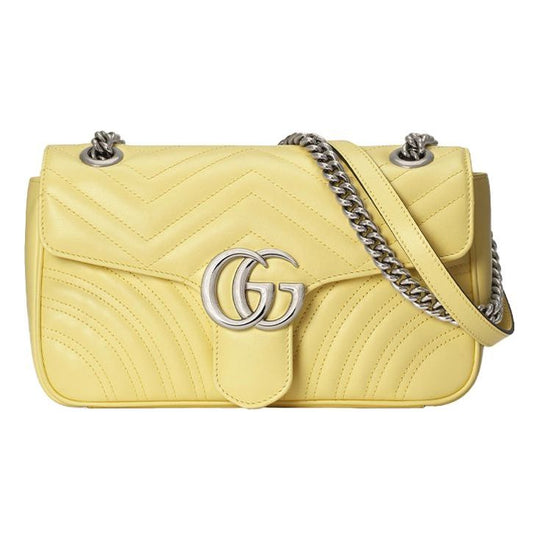 (WMNS) Gucci GG Marmont Series LeatherChain bag SatchelSingle Shoulder Bag Small MacaroonYellow 443497-DTDIY-7412