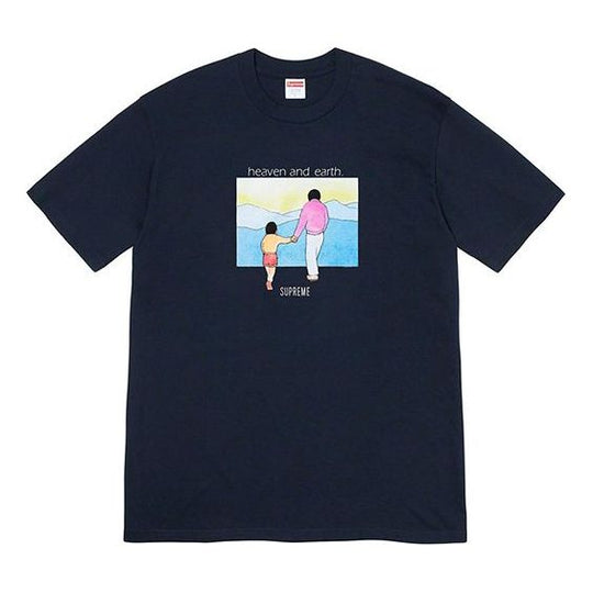 Supreme FW19 Week 1 Heaven and Earth Tee Printing Short Sleeve Unisex Navy Blue SUP-FW19-106